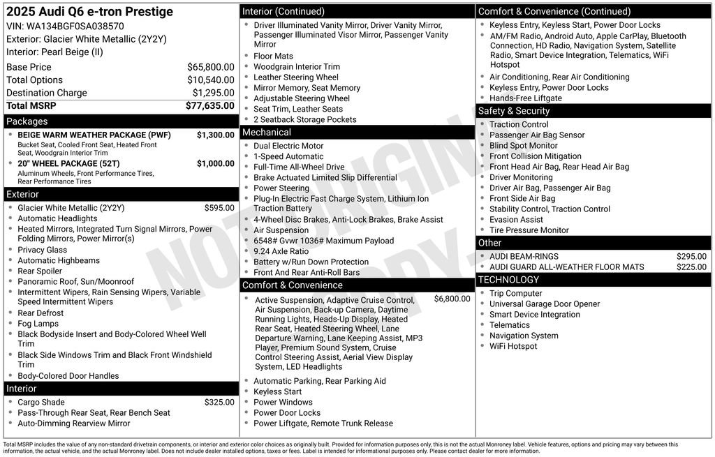 Used 2025 Audi Q6 e-tron Prestige w/ Beige Warm Weather Package image 2