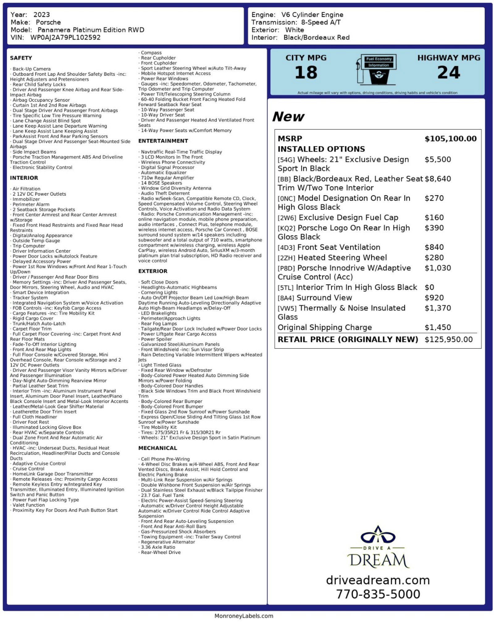 Used 2023 Porsche Panamera Platinum Edition w/ Smoking Package image 60