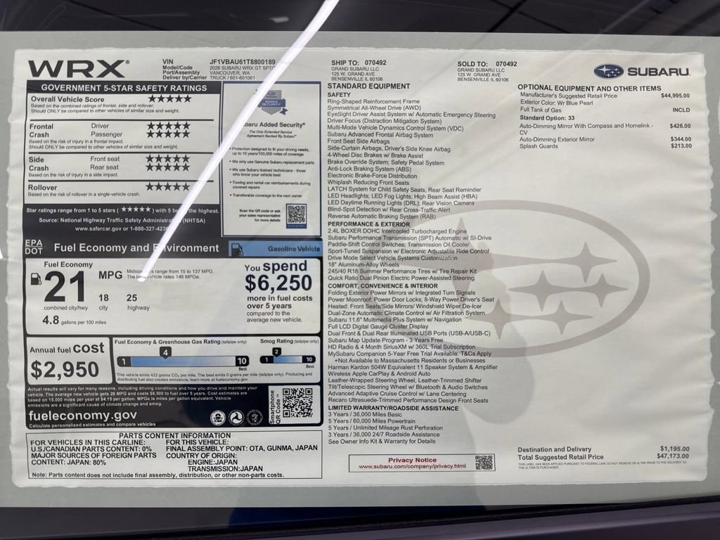 New 2026 Subaru WRX GT image 27