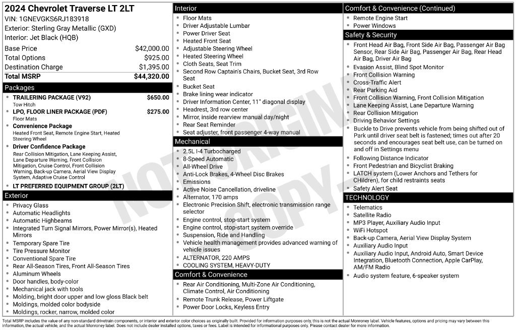 Used 2024 Chevrolet Traverse LT w/ Trailering Package AWD/4WD image 10
