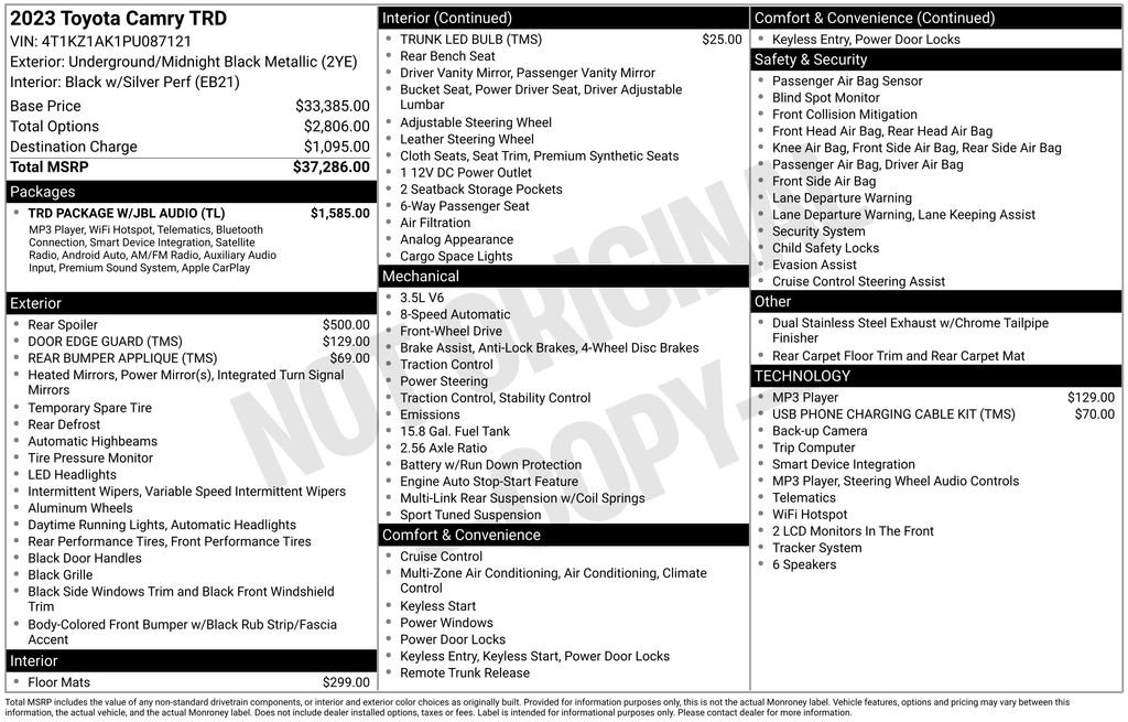 Used 2023 Toyota Camry TRD w/ TRD Package w/JBL Audio FWD image 40