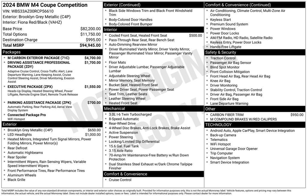 Used 2024 BMW M4 Competition w/ M Carbon Exterior Package RWD image 6