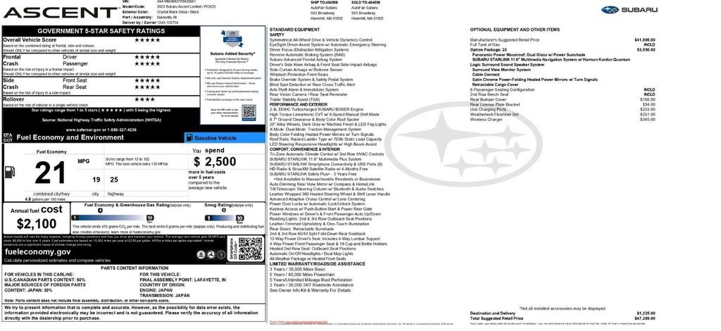 Used 2023 Subaru Ascent Limited w/ Technology Package AWD/4WD image 2