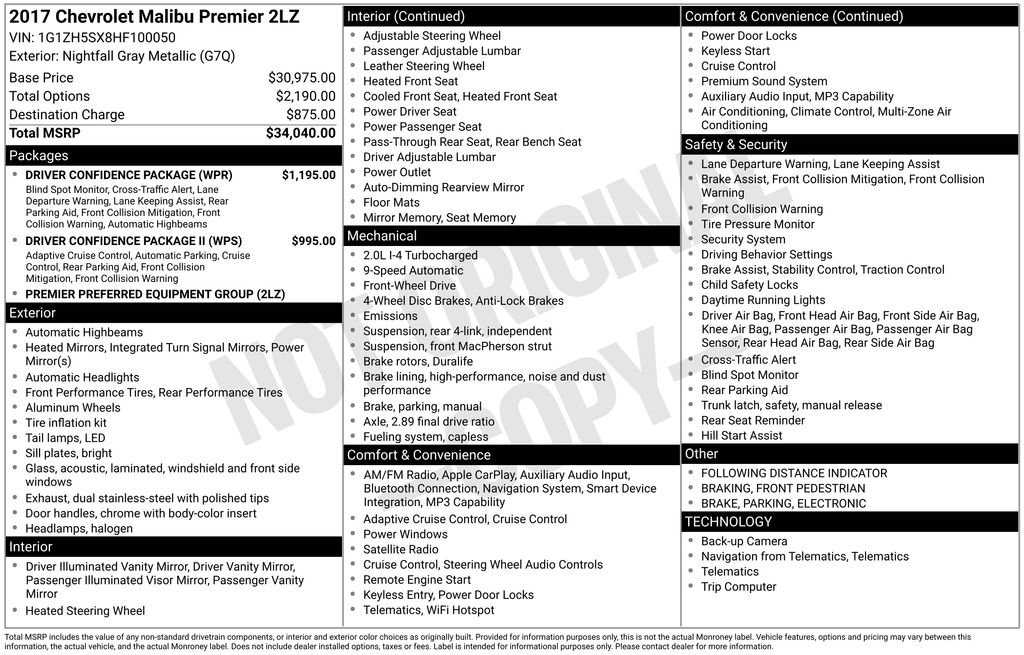 Used 2017 Chevrolet Malibu Premier w/ Driver Confidence Package FWD image 2