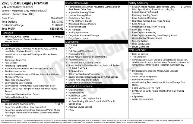 Used 2023 Subaru Legacy Premium w/ Tech Package 1 AWD/4WD image 4