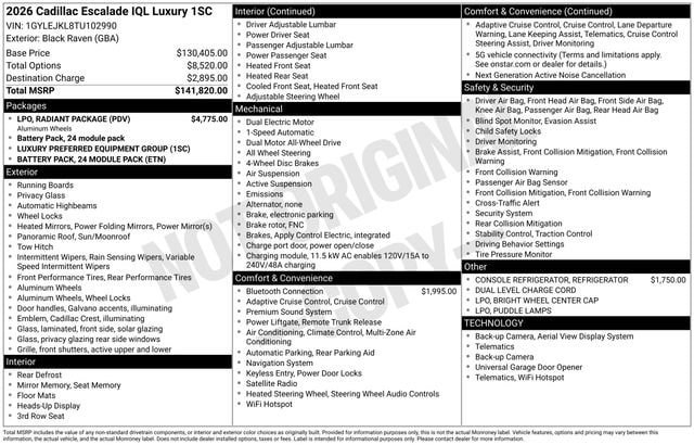 New 2026 Cadillac Escalade IQL Luxury w/ LPO, Radiant Package AWD/4WD image 32