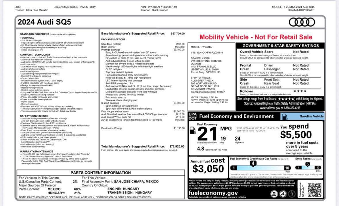 Used 2024 Audi SQ5 Prestige w/ Prestige Package AWD/4WD image 9