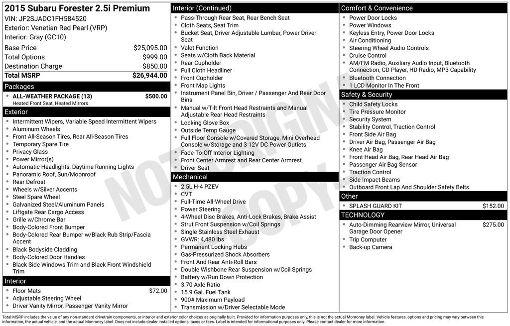 Used 2015 Subaru Forester 2.5i Premium w/ All-Weather Package AWD/4WD image 11