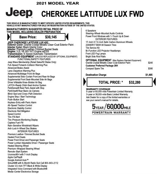 Used 2021 Jeep Cherokee Latitude Lux FWD image 2
