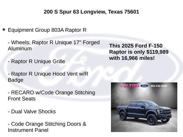 Used 2025 Ford F150 Raptor w/ Equipment Group 803A Raptor R AWD/4WD image 10