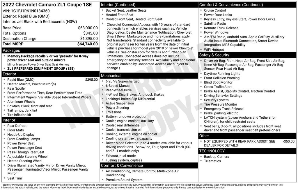 Used 2022 Chevrolet Camaro ZL1 image 39