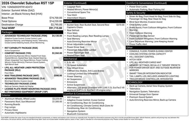 New 2026 Chevrolet Suburban RST w/ Advanced Technology Package AWD/4WD image 17