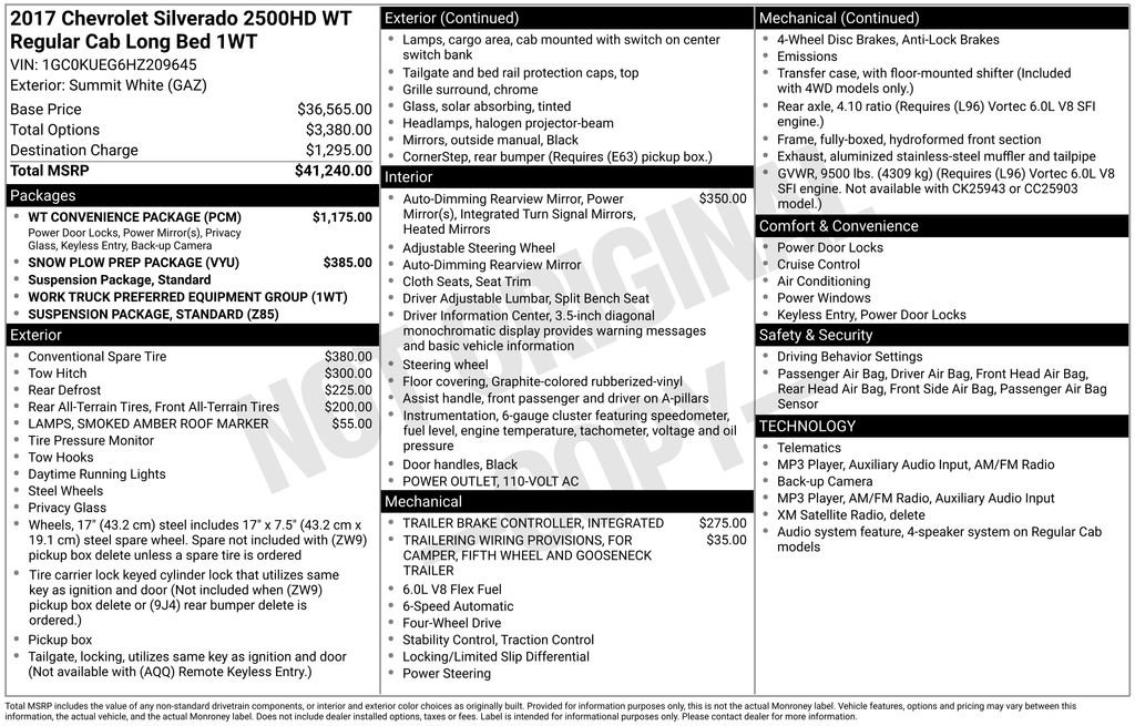 Used 2017 Chevrolet Silverado 2500 W/T w/ WT Convenience Package AWD/4WD image 5