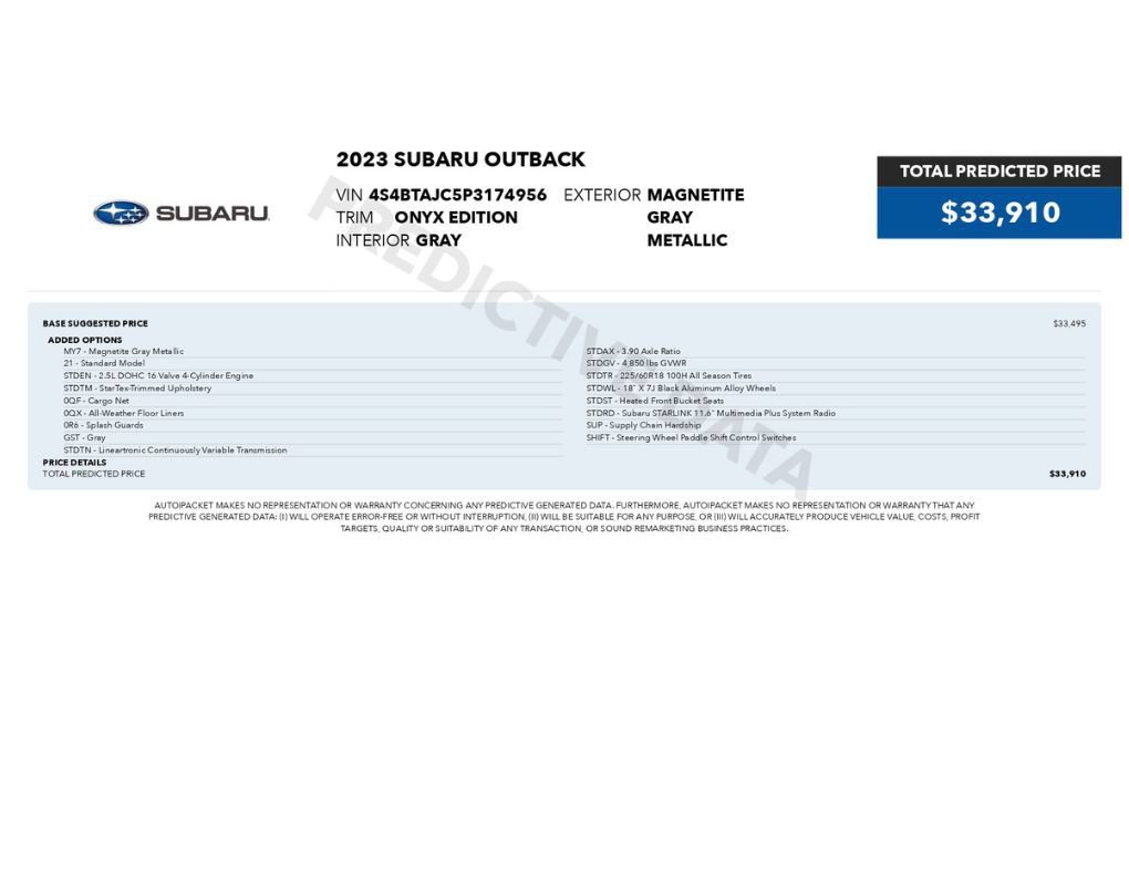 Used 2023 Subaru Outback Onyx Edition AWD/4WD image 2