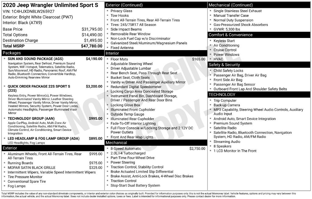 Used 2020 Jeep Wrangler Unlimited Sport S w/ Sun And Sound Package AWD/4WD image 8
