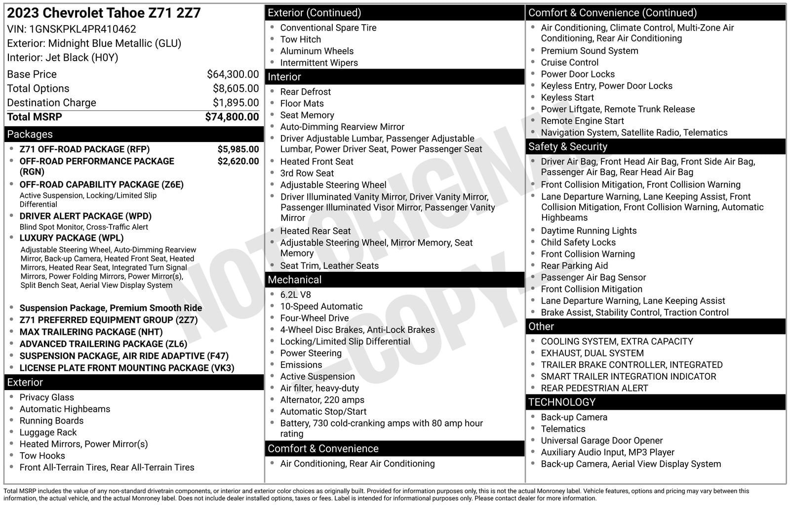 Used 2023 Chevrolet Tahoe Z71 w/ Z71 Off-Road Package AWD/4WD image 10