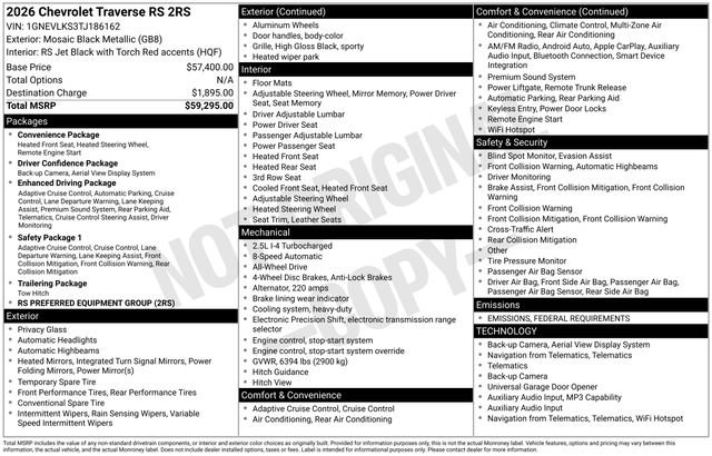 New 2026 Chevrolet Traverse RS image 4