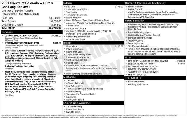 Used 2021 Chevrolet Colorado W/T w/ Custom Special Edition image 6