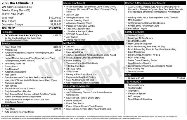Used 2025 Kia Telluride EX w/ EX Captain's Chair Package FWD image 5