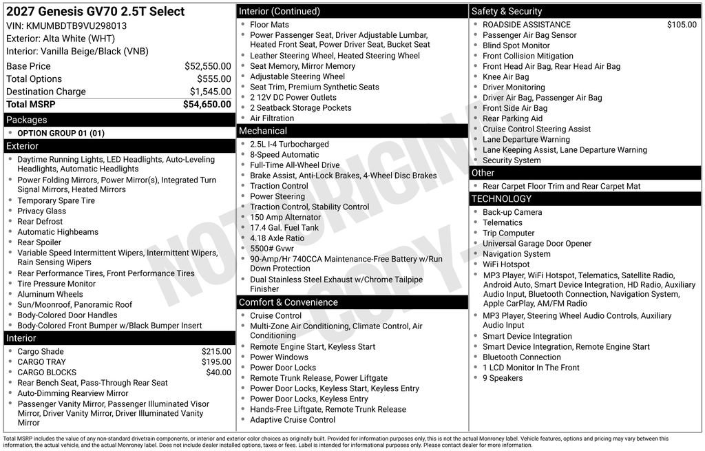 New 2027 Genesis GV70 2.5T Select AWD/4WD image 8