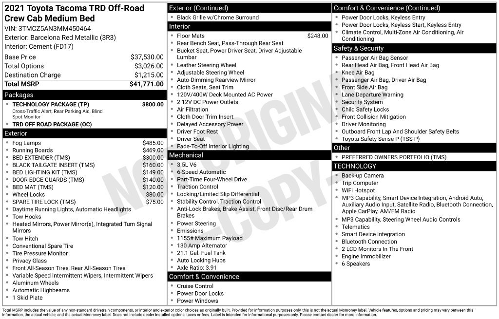 Used 2021 Toyota Tacoma TRD Off-Road w/ Technology Package AWD/4WD image 3