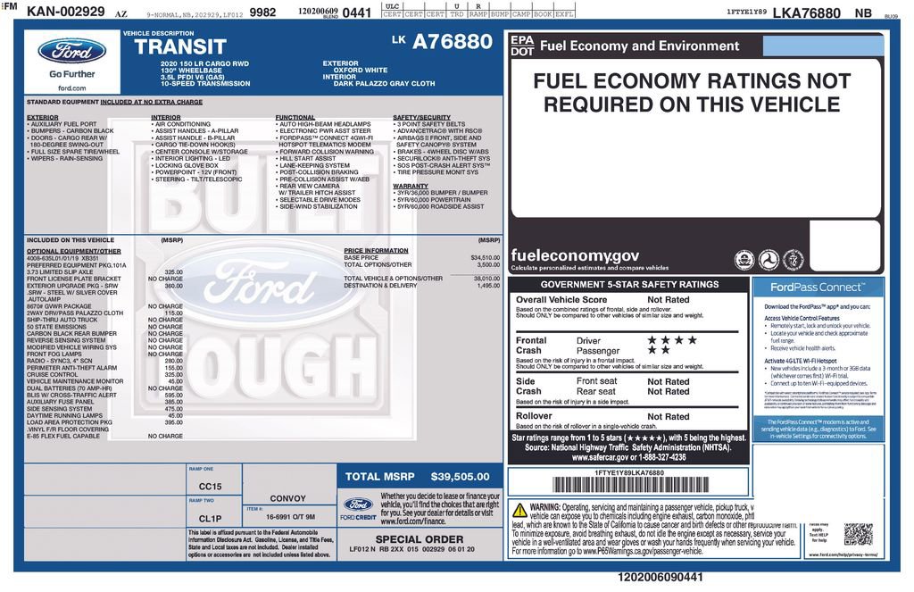 Used 2020 Ford Transit 150 Low Roof w/ Load Area Protection Package image 9