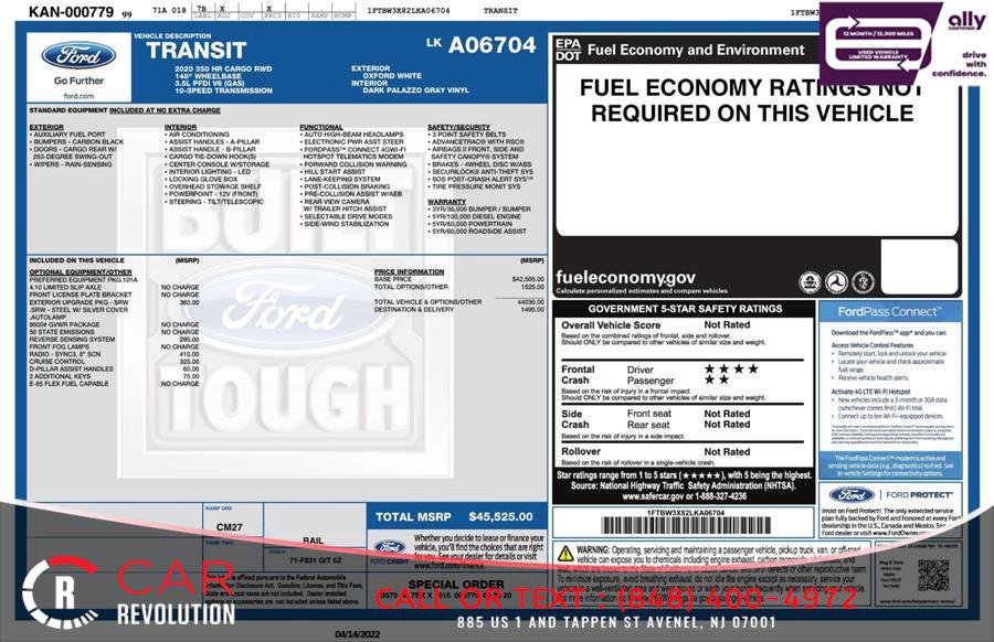 Used 2020 Ford Transit 350 148 High Roof Extended w/ Exterior Upgrade Package RWD image 2