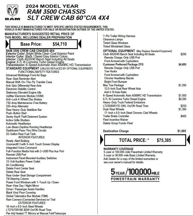 Used 2024 RAM 3500 SLT w/ Quick Order Package 2YG SLT image 11