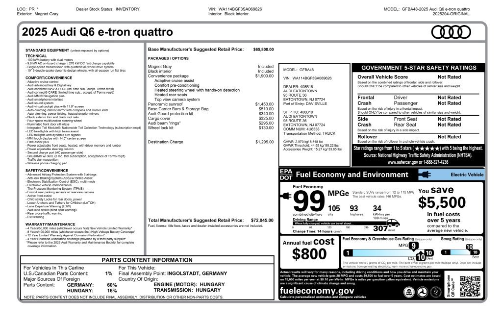Used 2025 Audi Q6 e-tron Premium w/ Convenience Package AWD/4WD image 6