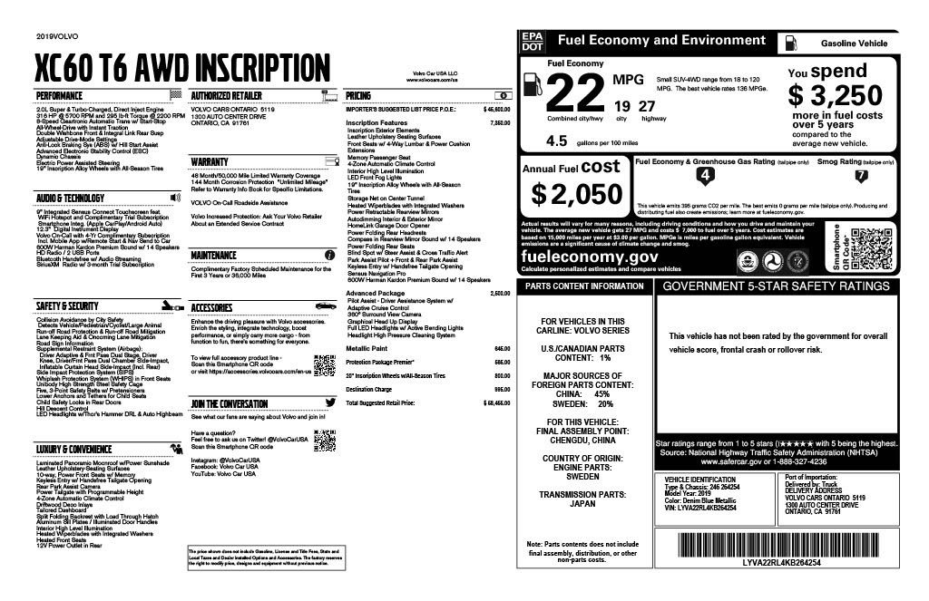 Used 2019 Volvo XC60 T6 Inscription w/ Protection Package Premier AWD/4WD image 14