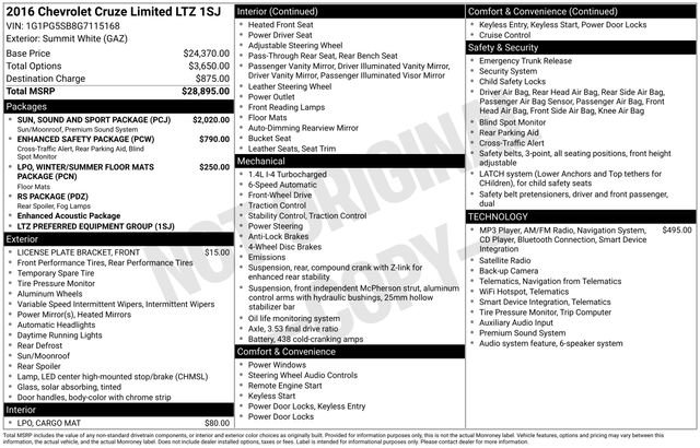 Used 2016 Chevrolet Cruze LTZ w/ Sun, Sound and Sport Package FWD image 5