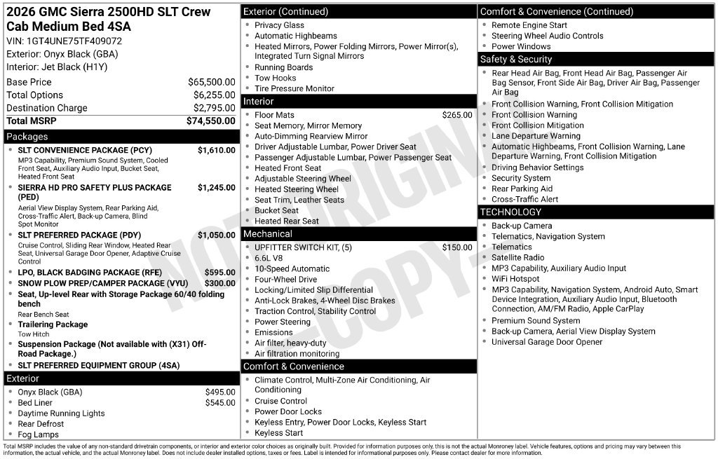 New 2026 GMC Sierra 2500 SLT w/ SLT Convenience Package AWD/4WD image 3
