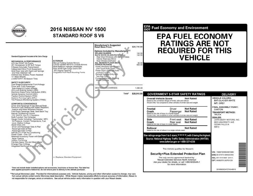 Used 2016 Nissan NV 1500 S w/ Power Package RWD image 26