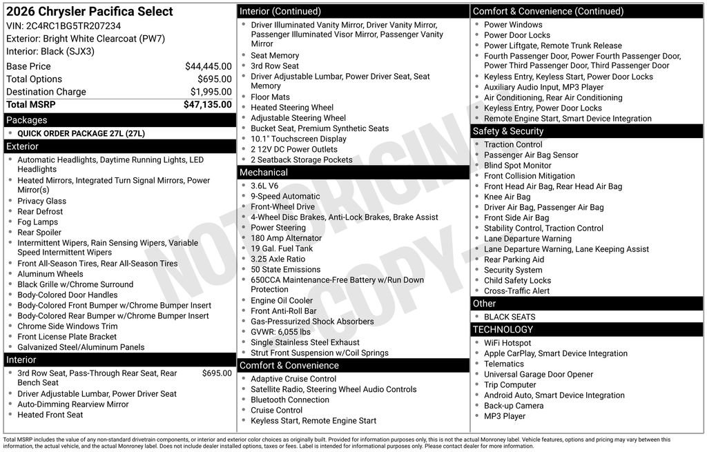 New 2026 Chrysler Pacifica Select image 4
