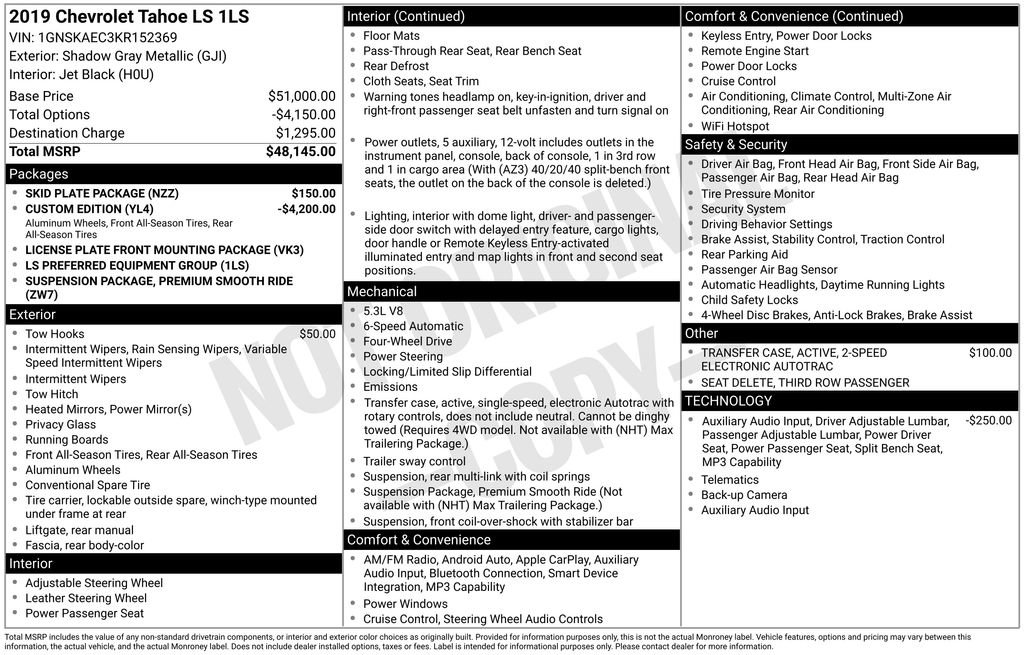 Used 2019 Chevrolet Tahoe LS w/ Skid Plate Package AWD/4WD image 29
