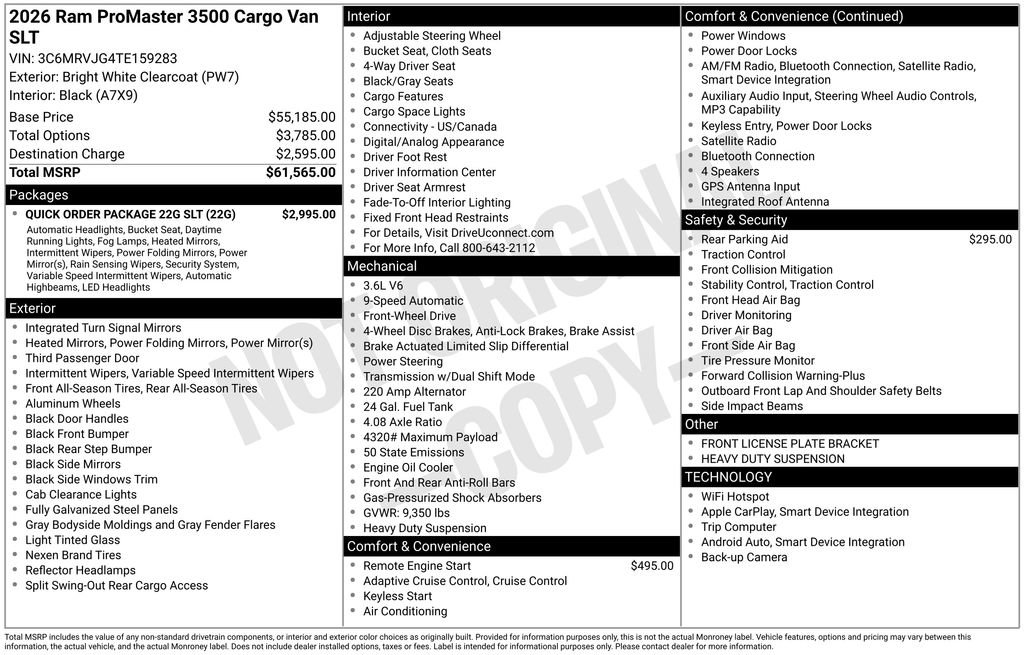 New 2026 RAM ProMaster 3500 w/ Quick Order Package 22G SLT image 36