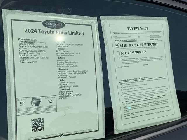 Certified 2024 Toyota Prius Limited w/ Limited Premium Package FWD image 38
