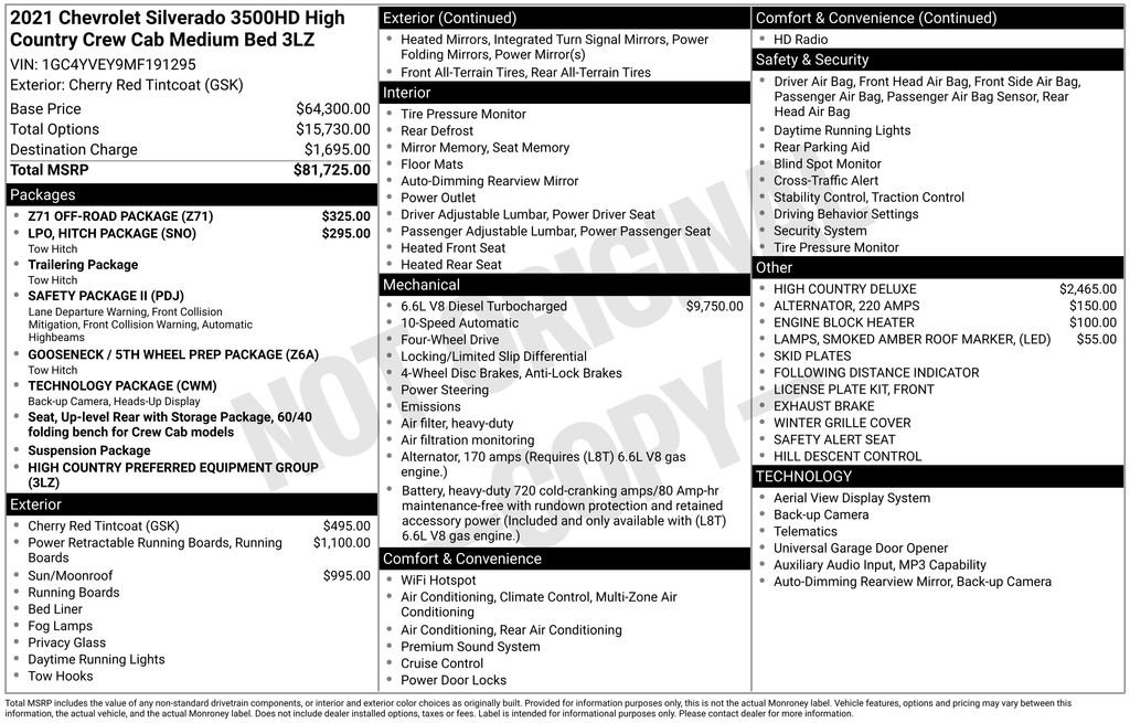 Used 2021 Chevrolet Silverado 3500 High Country w/ Z71 Off-Road Package AWD/4WD image 1