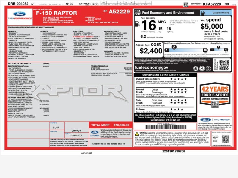 Used 2019 Ford F150 Raptor w/ Equipment Group 802A Luxury image 2