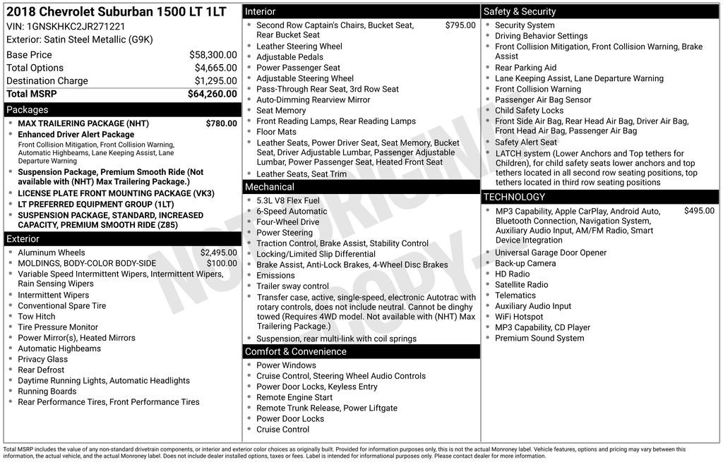Used 2018 Chevrolet Suburban LT w/ Max Trailering Package AWD/4WD image 27