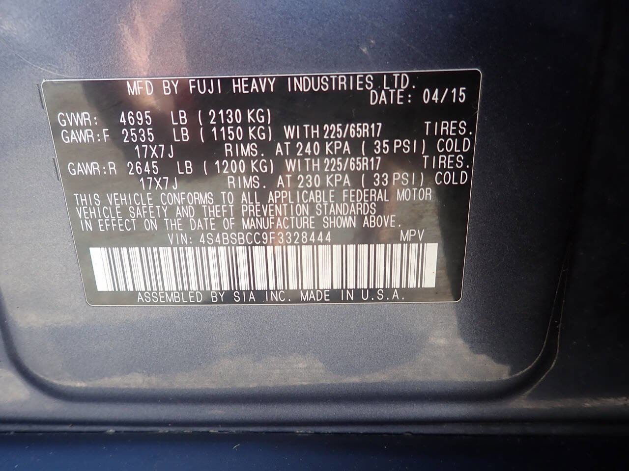 Used 2015 Subaru Outback 2.5i Premium w/ Protection Package #1 image 11