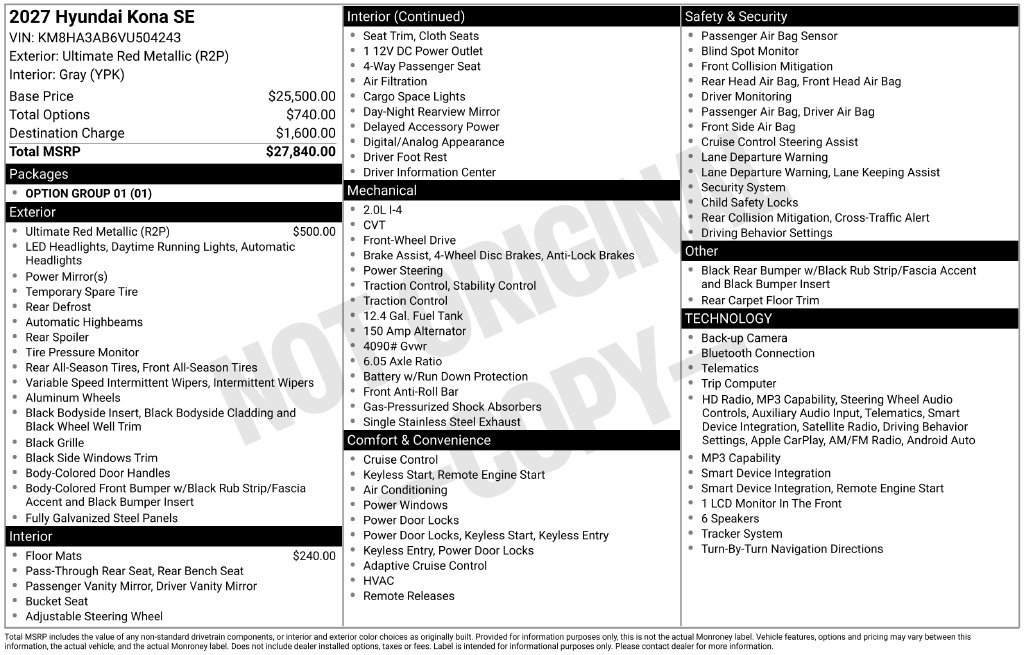 New 2027 Hyundai Kona SE FWD image 4