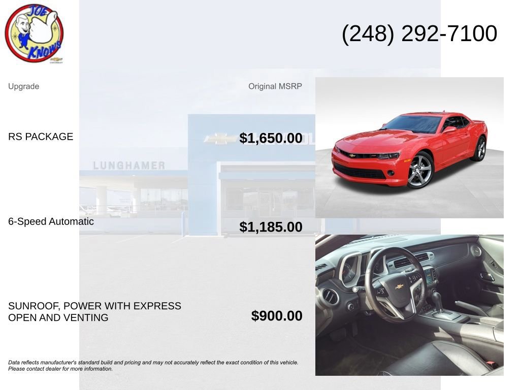Used 2014 Chevrolet Camaro LT w/ RS Package image 5