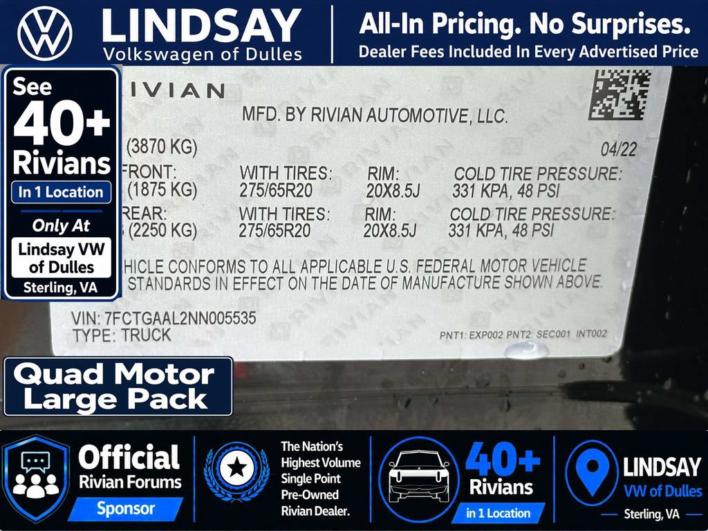 Used 2022 Rivian R1T Launch Edition AWD/4WD image 30