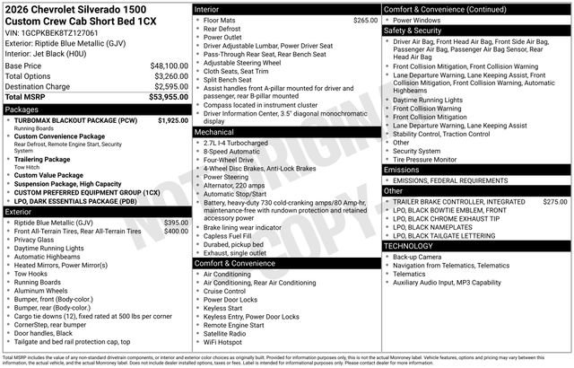 New 2026 Chevrolet Silverado 1500 Custom w/ Turbomax Blackout Package image 2