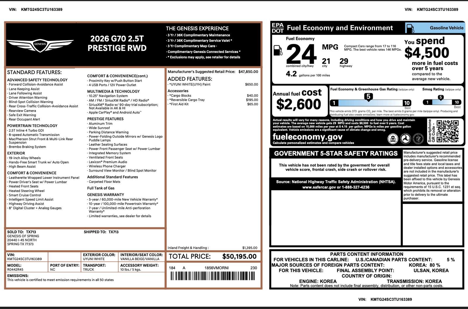 Certified 2026 Genesis G70 2.5T Prestige RWD image 3