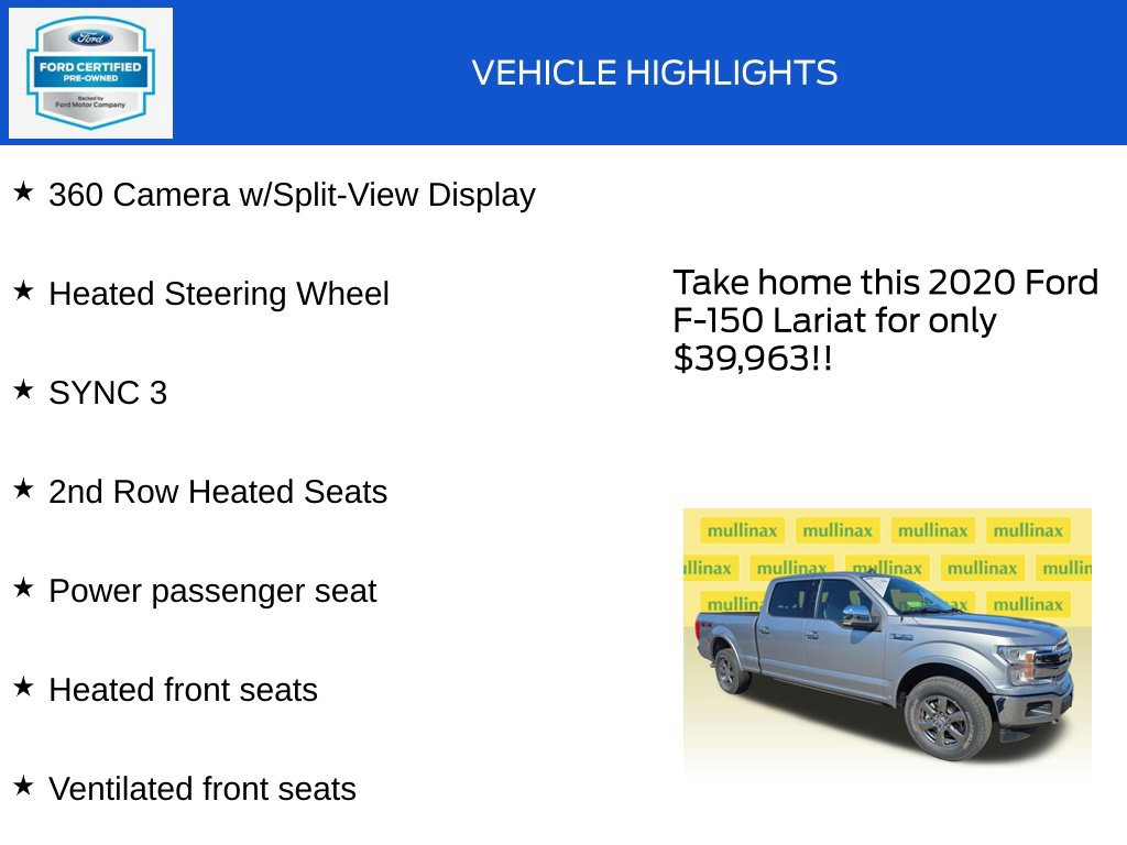 Certified 2020 Ford F150 Lariat w/ Equipment Group 502A Luxury AWD/4WD image 20