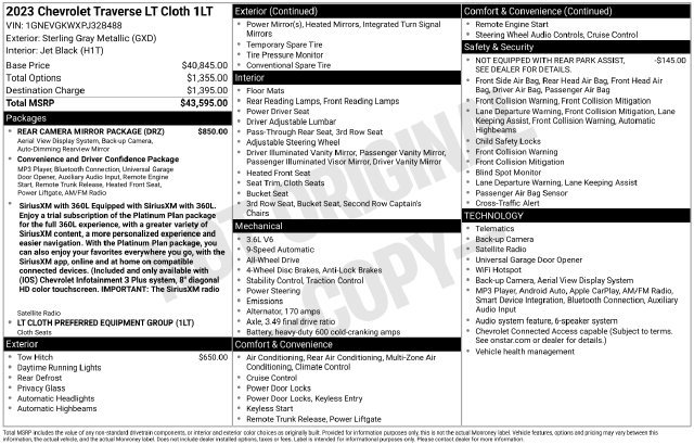 Used 2023 Chevrolet Traverse LT w/ Rear Camera Mirror Package AWD/4WD image 5