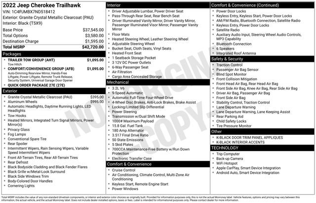 Used 2022 Jeep Cherokee Trailhawk w/ Comfort/Convenience Group image 6