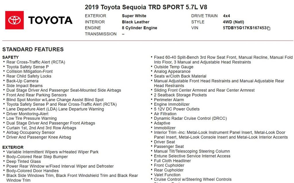 Used 2019 Toyota Sequoia TRD Sport w/ TRD Sport Premium Package AWD/4WD image 15